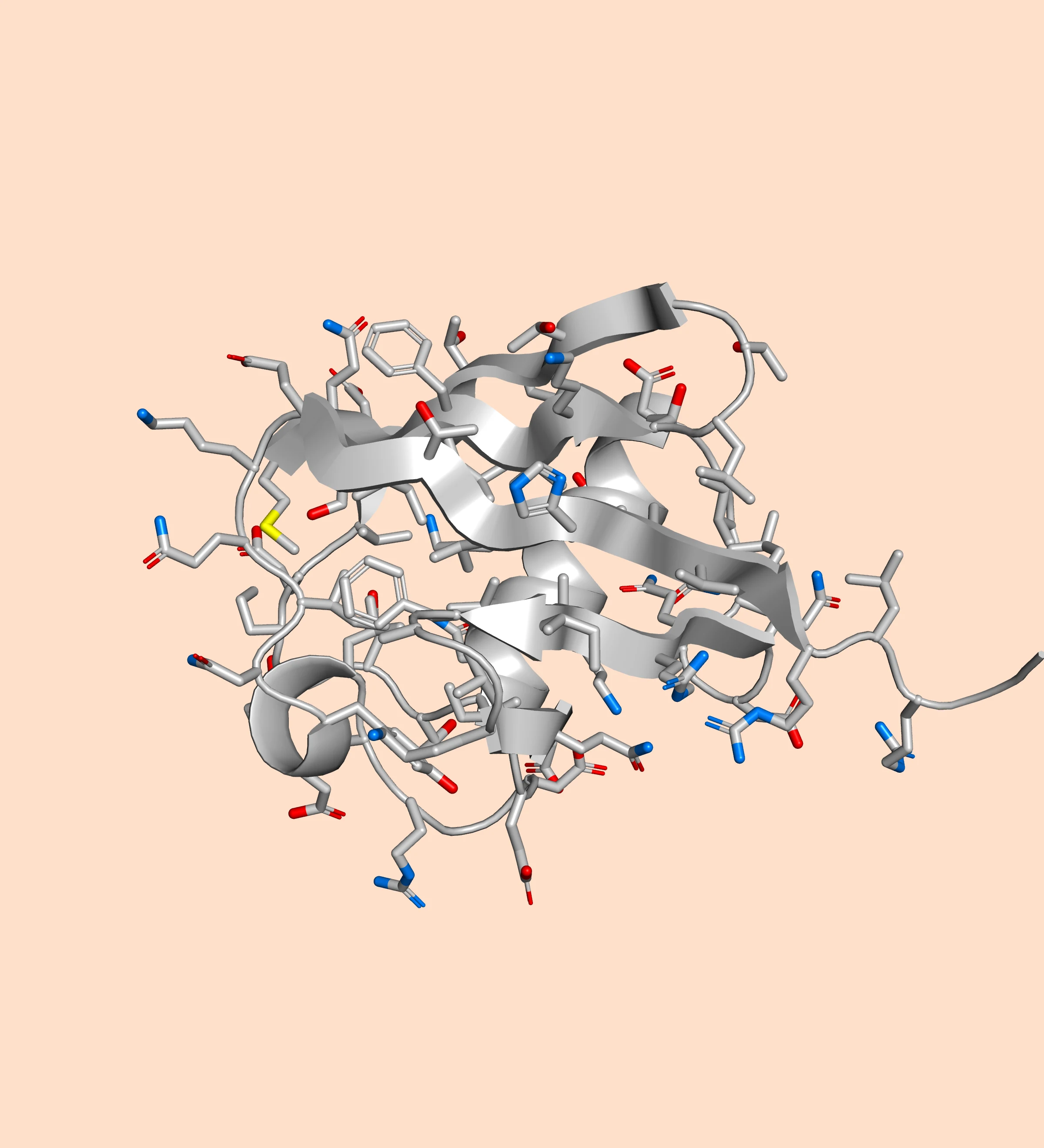The same cartoon and sticks in PyMOL's flat OpenGL viewport