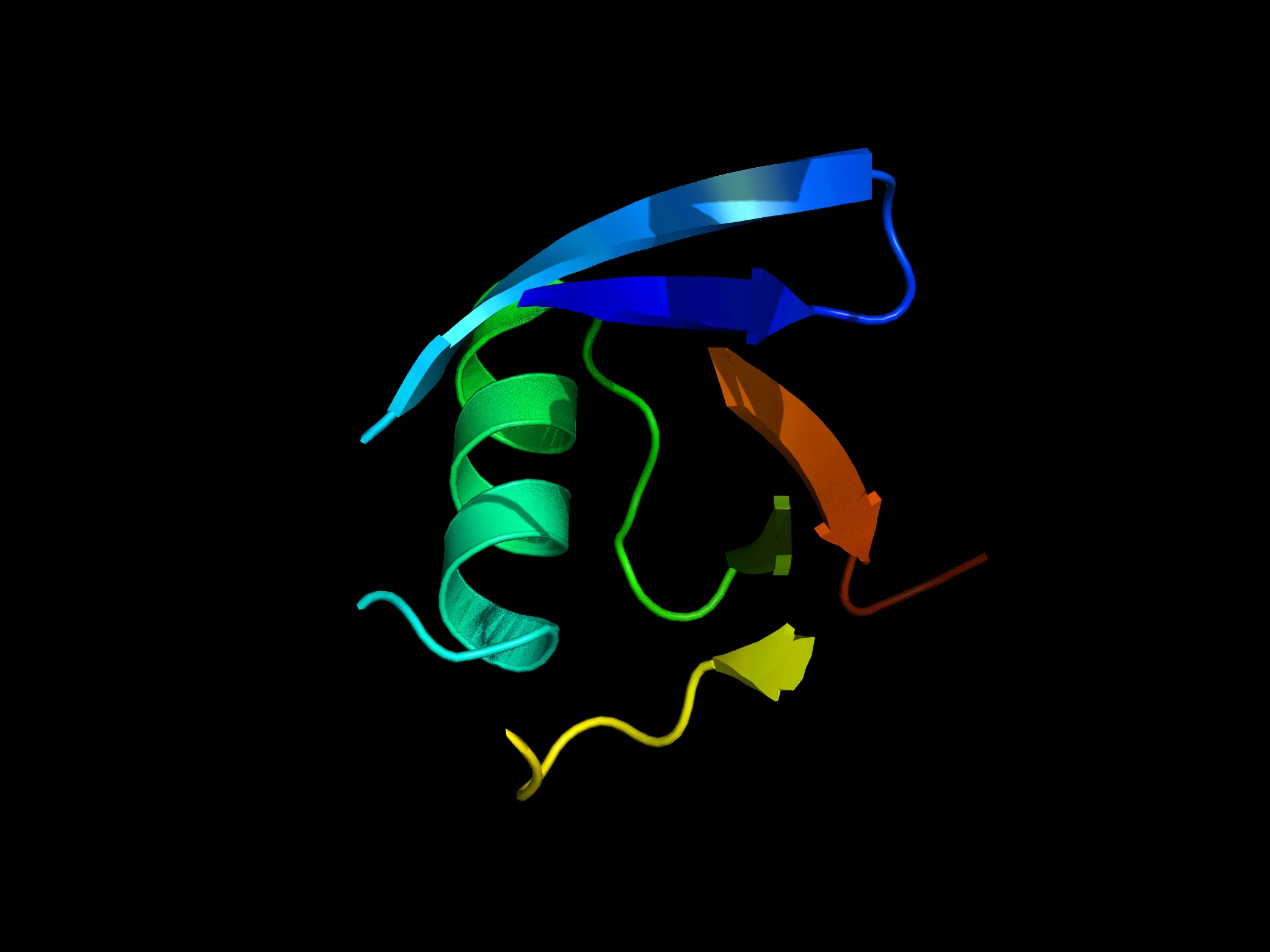 Ubiquitin cartoon with shadows and ambient occlusion rendered in Raymol's Metal engine